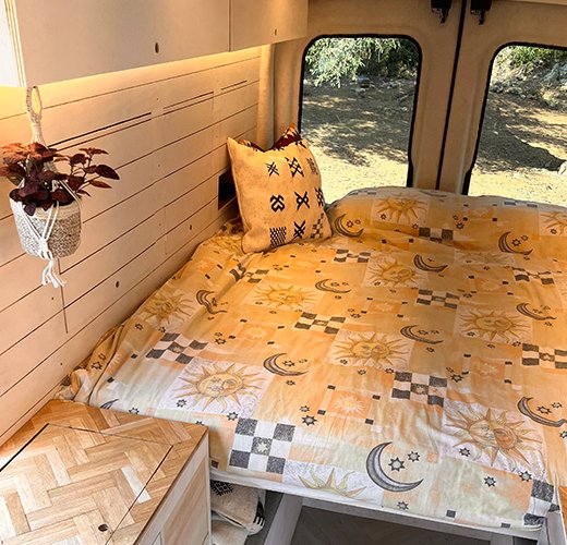 Queen bed in our camper van