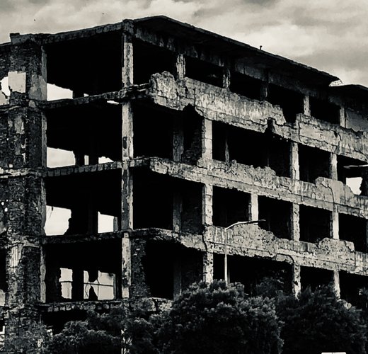 Building in ruins through bullets, Mostar, Bosnia&Herzegovina