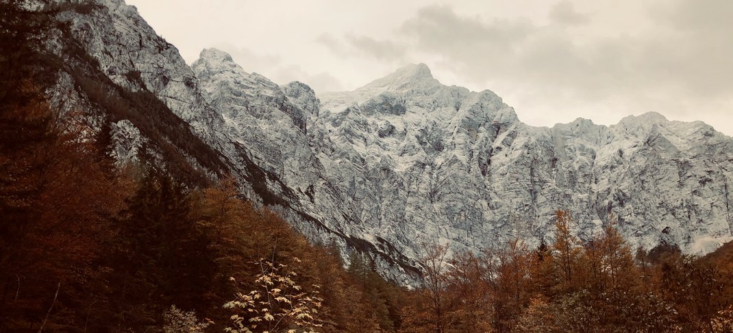 View of Triglav mountain from hiking trail